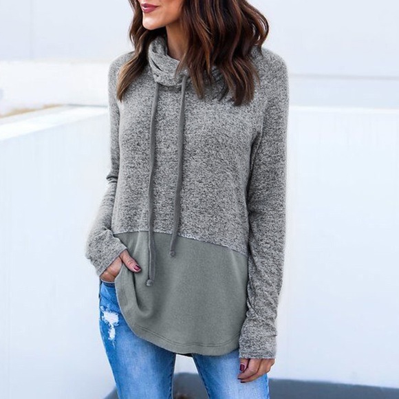 fairlygirly Sweaters - Cowl Neck Mixed Texture Knit Sweater Top Grey